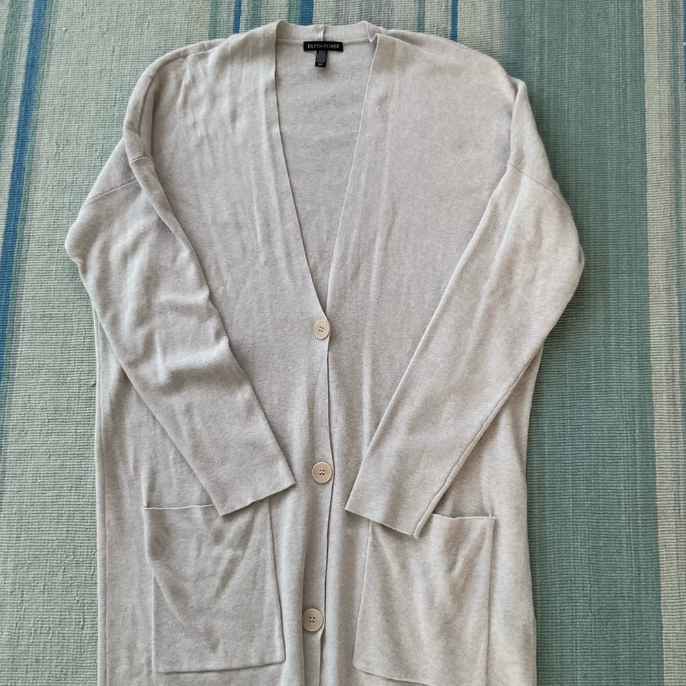 Women’s Eileen Fisher Heather Gray organic cotton silk long cardigan sweater S